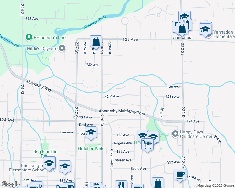 map of restaurants, bars, coffee shops, grocery stores, and more near 22877 125A Avenue in Maple Ridge