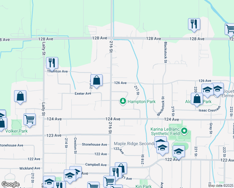 map of restaurants, bars, coffee shops, grocery stores, and more near 21632 Exeter Avenue in Maple Ridge
