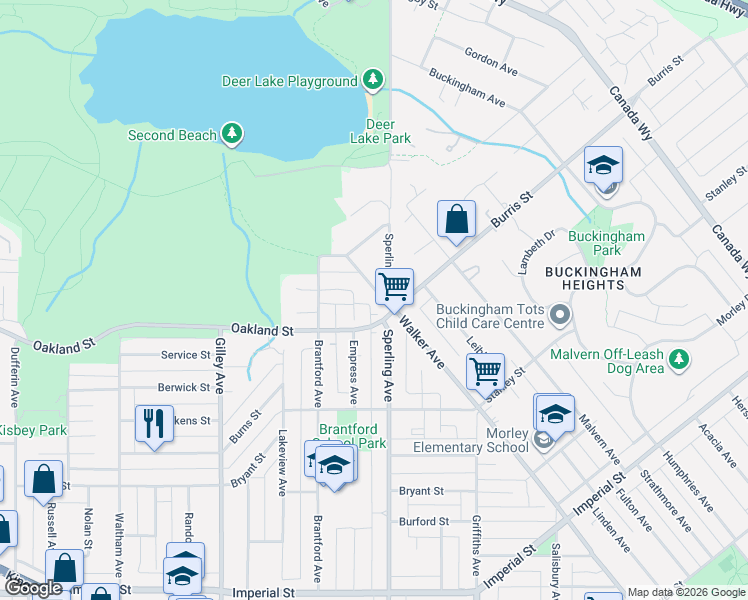 map of restaurants, bars, coffee shops, grocery stores, and more near 5885 Walker Avenue in Burnaby