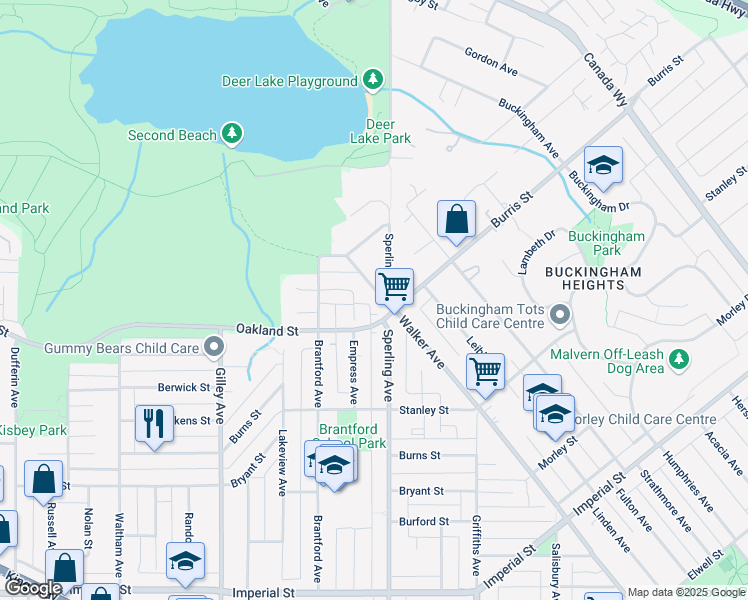 map of restaurants, bars, coffee shops, grocery stores, and more near 5885 Walker Avenue in Burnaby