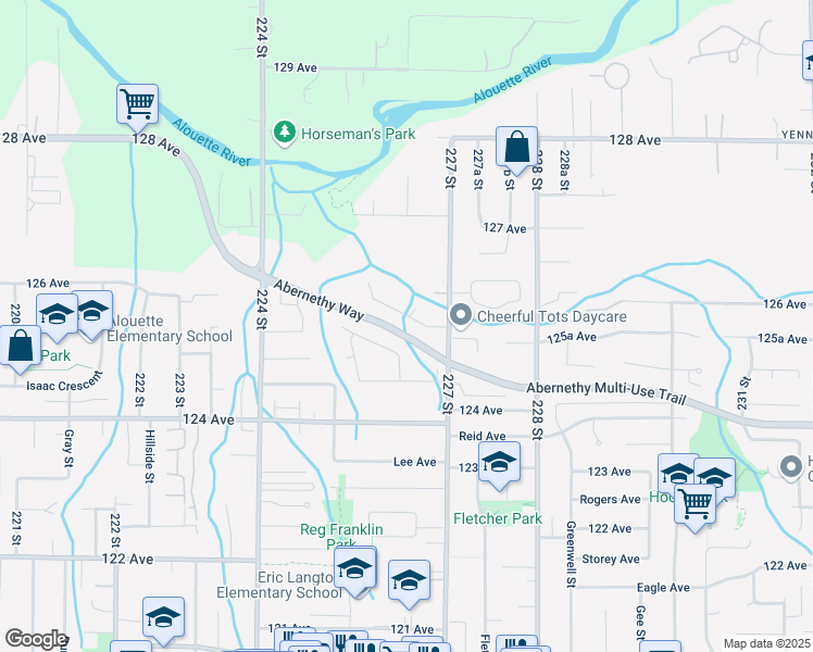 map of restaurants, bars, coffee shops, grocery stores, and more near 22640 125A Avenue in Maple Ridge