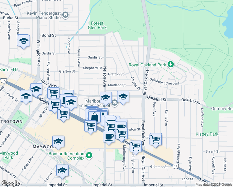 map of restaurants, bars, coffee shops, grocery stores, and more near 5001 Dover Street in Burnaby