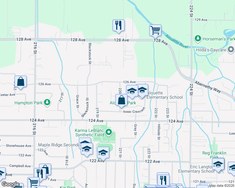 map of restaurants, bars, coffee shops, grocery stores, and more near in Maple Ridge
