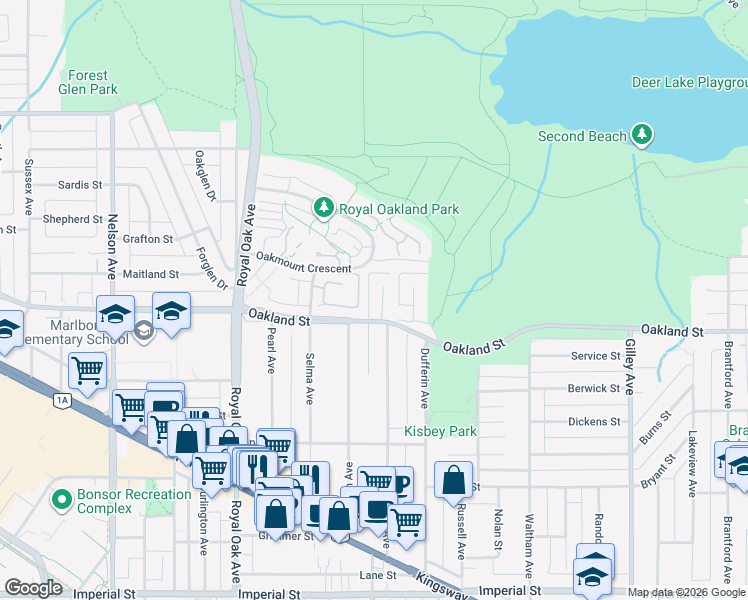 map of restaurants, bars, coffee shops, grocery stores, and more near 5957 Elgin Place in Burnaby