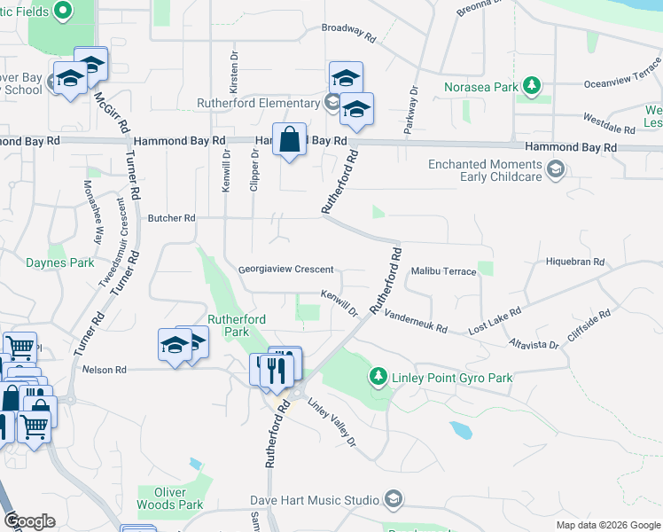 map of restaurants, bars, coffee shops, grocery stores, and more near 5334 Georgiaview Crescent in Nanaimo