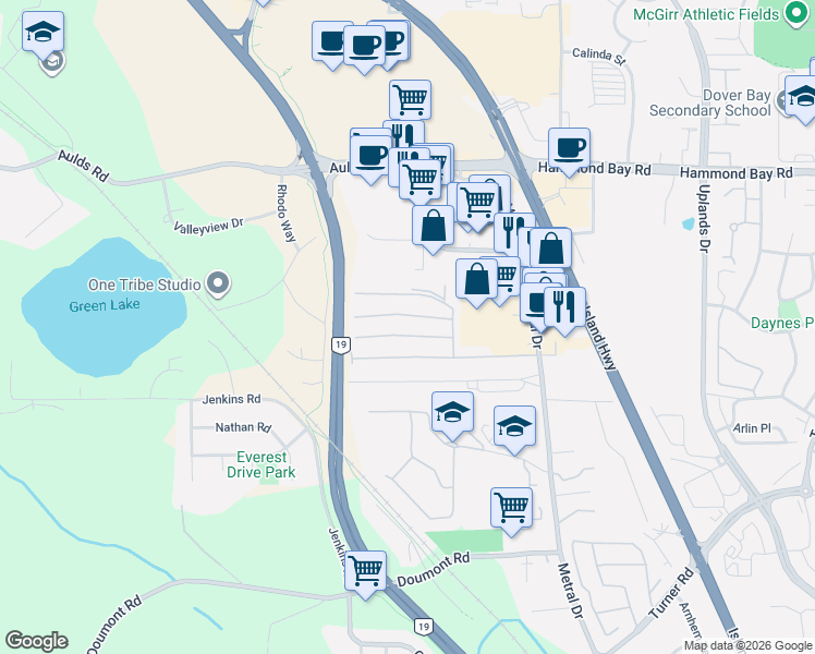 map of restaurants, bars, coffee shops, grocery stores, and more near 6325 Metral Drive in Nanaimo