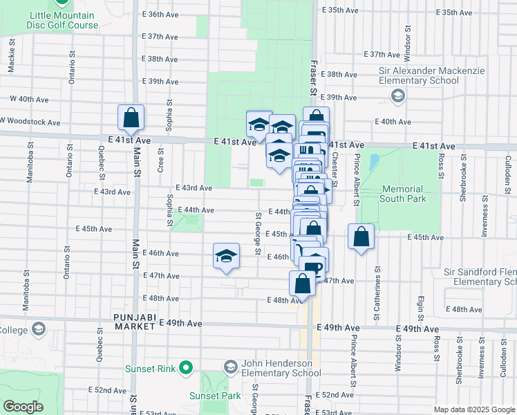 map of restaurants, bars, coffee shops, grocery stores, and more near 5978 Saint George Street in Vancouver