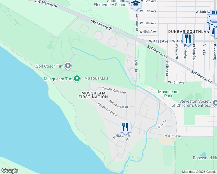 map of restaurants, bars, coffee shops, grocery stores, and more near 4241 Yuculta Crescent in Vancouver