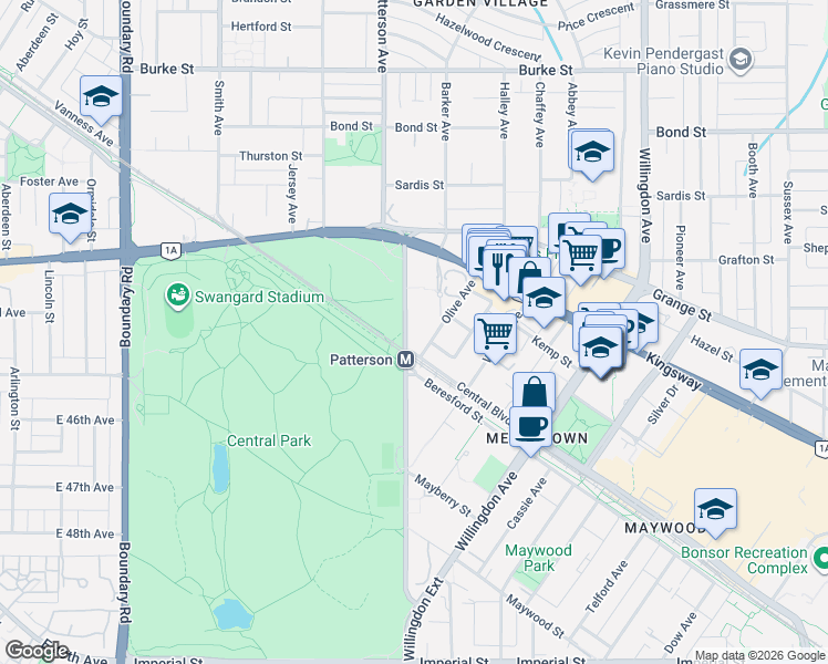 map of restaurants, bars, coffee shops, grocery stores, and more near in Burnaby