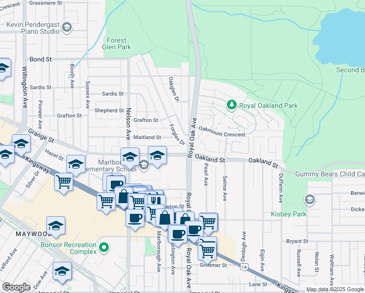 map of restaurants, bars, coffee shops, grocery stores, and more near 5955 Forglen Drive in Burnaby