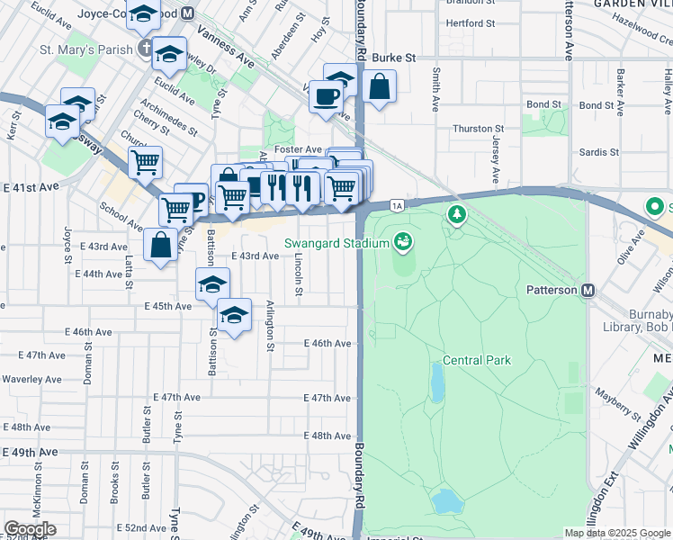 map of restaurants, bars, coffee shops, grocery stores, and more near 5888 Ormidale Street in Vancouver