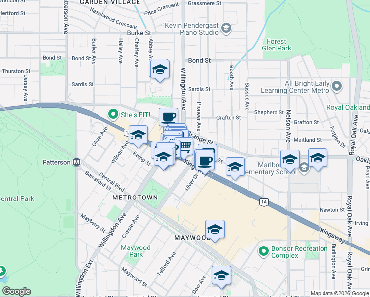 map of restaurants, bars, coffee shops, grocery stores, and more near 4508 Hazel Street in Burnaby