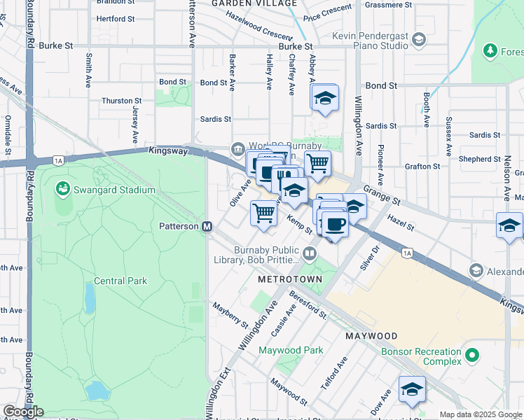 map of restaurants, bars, coffee shops, grocery stores, and more near 6044 Wilson Avenue in Burnaby