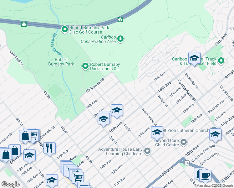 map of restaurants, bars, coffee shops, grocery stores, and more near 8255 18th Avenue in Burnaby