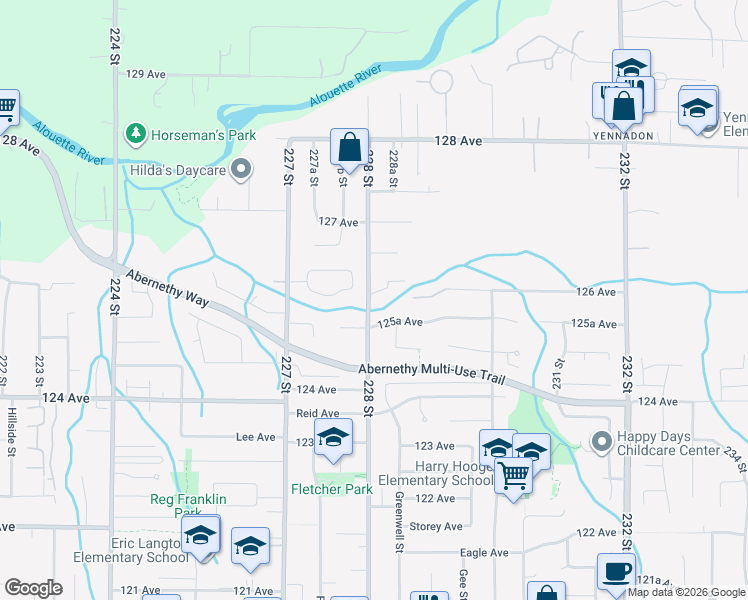 map of restaurants, bars, coffee shops, grocery stores, and more near 22808 125B Avenue in Maple Ridge