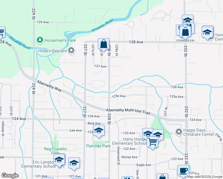 map of restaurants, bars, coffee shops, grocery stores, and more near 22779 125A Avenue in Maple Ridge