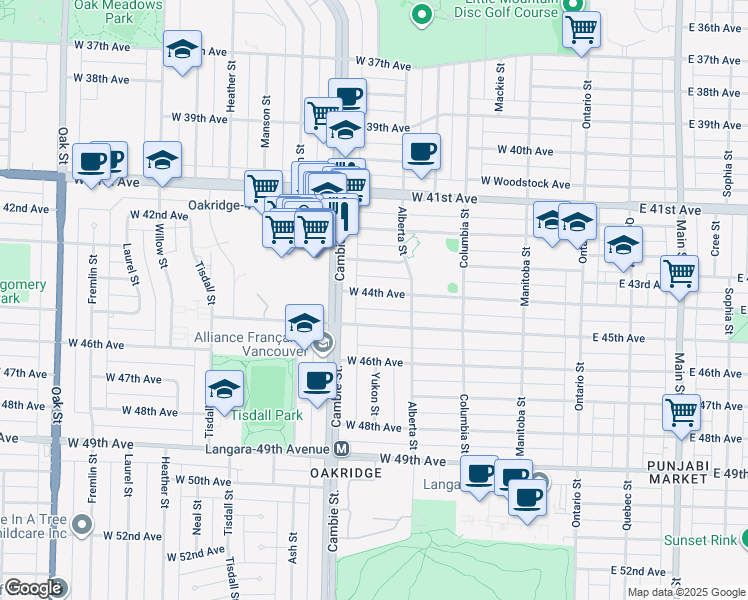map of restaurants, bars, coffee shops, grocery stores, and more near 426 West 44th Avenue in Vancouver