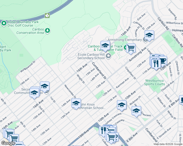 map of restaurants, bars, coffee shops, grocery stores, and more near 8464 15th Avenue in Burnaby