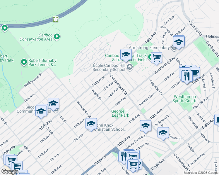map of restaurants, bars, coffee shops, grocery stores, and more near 8464 15th Avenue in Burnaby