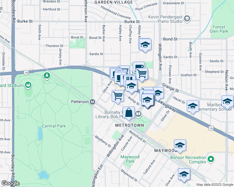 map of restaurants, bars, coffee shops, grocery stores, and more near 5987 Wilson Avenue in Burnaby