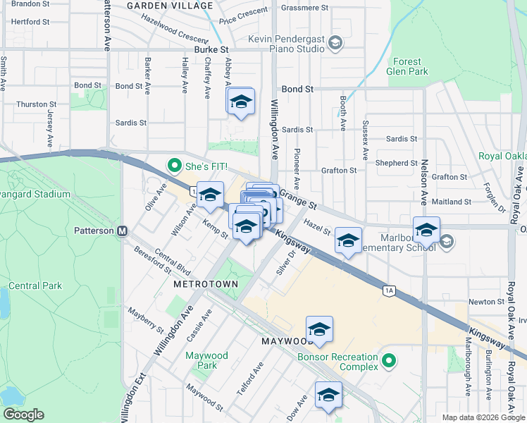 map of restaurants, bars, coffee shops, grocery stores, and more near 4508 Hazel Street in Burnaby