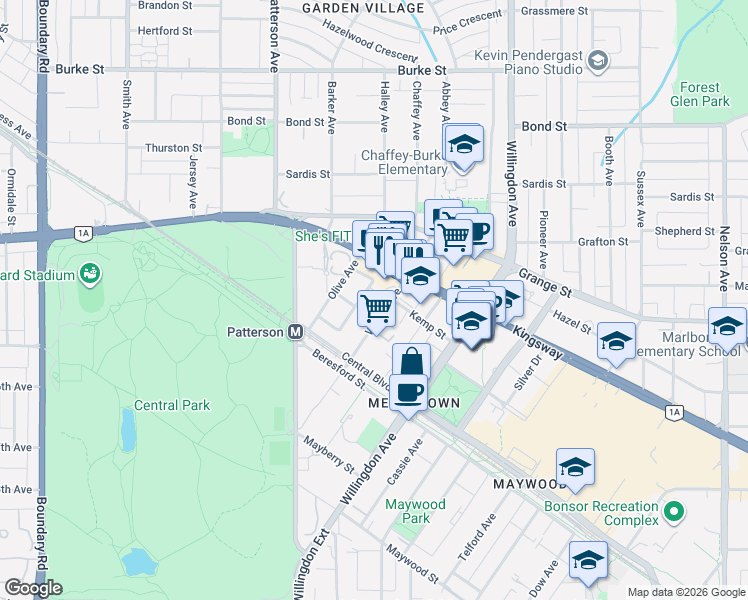 map of restaurants, bars, coffee shops, grocery stores, and more near 5987 Wilson Avenue in Burnaby