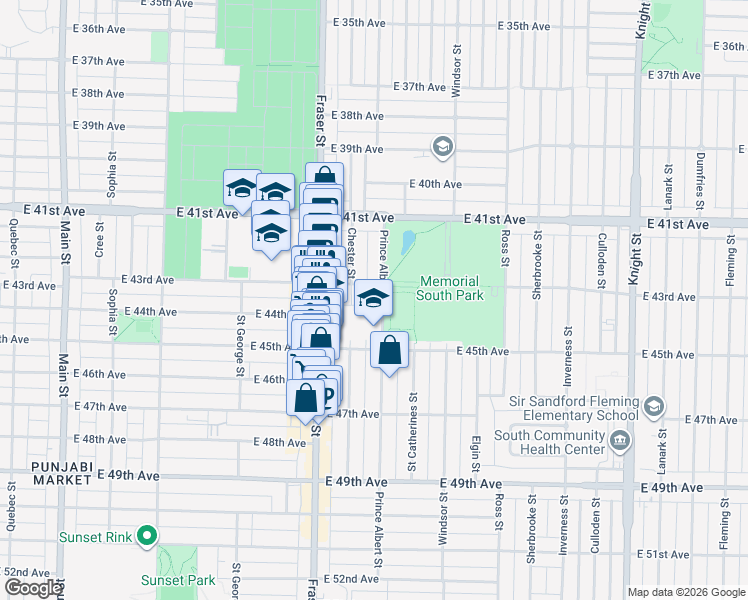 map of restaurants, bars, coffee shops, grocery stores, and more near 5935 Prince Albert Street in Vancouver