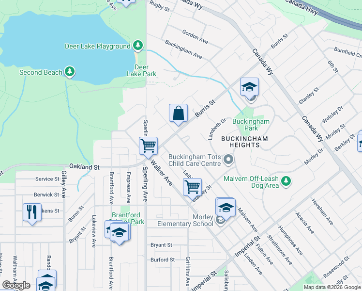 map of restaurants, bars, coffee shops, grocery stores, and more near 6057 Malvern Avenue in Burnaby