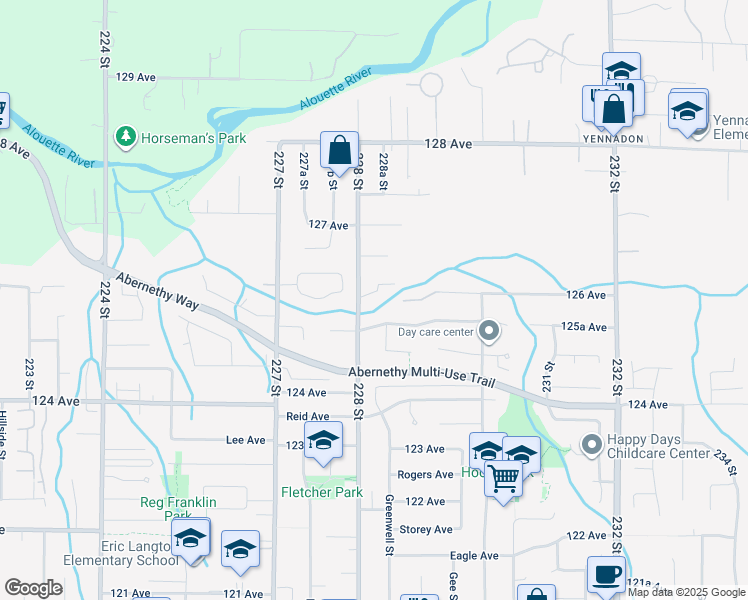 map of restaurants, bars, coffee shops, grocery stores, and more near 22822 125B Avenue in Maple Ridge