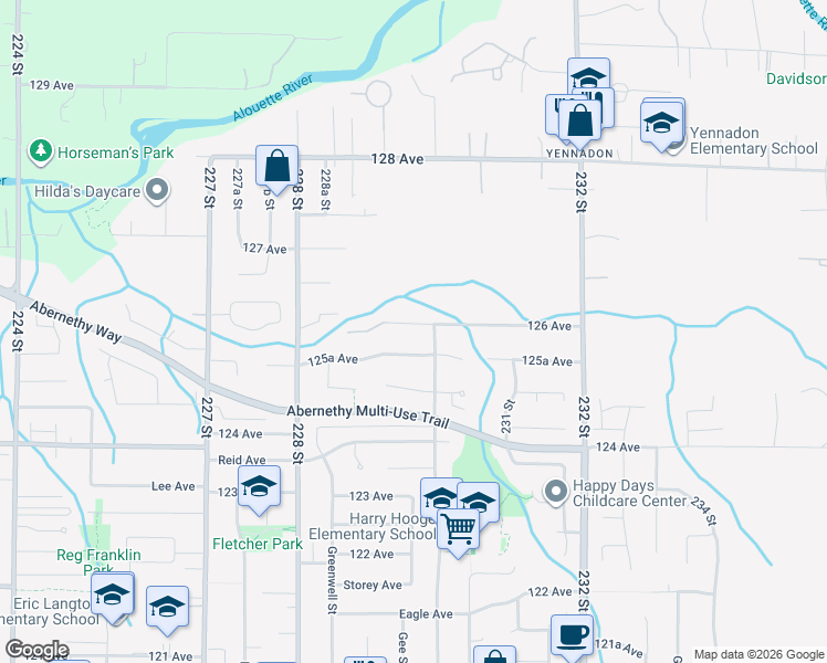 map of restaurants, bars, coffee shops, grocery stores, and more near 125A Avenue in Maple Ridge