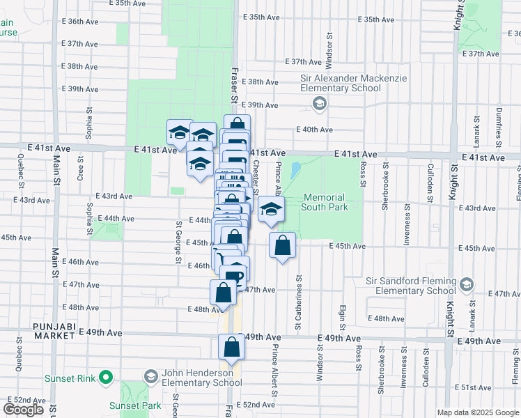 map of restaurants, bars, coffee shops, grocery stores, and more near 5934 Chester Street in Vancouver