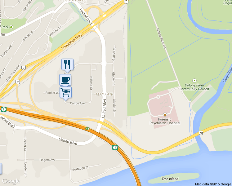 map of restaurants, bars, coffee shops, grocery stores, and more near 71 Glacier Street in Coquitlam