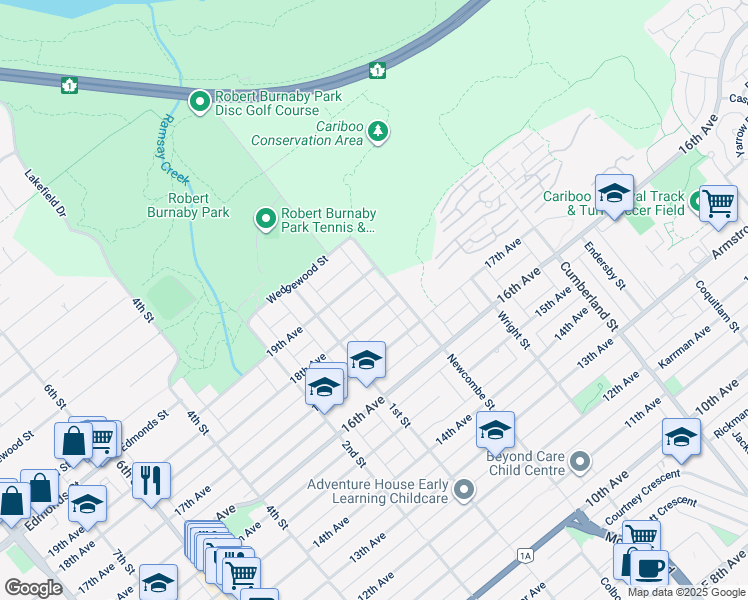map of restaurants, bars, coffee shops, grocery stores, and more near 8269 18th Avenue in Burnaby
