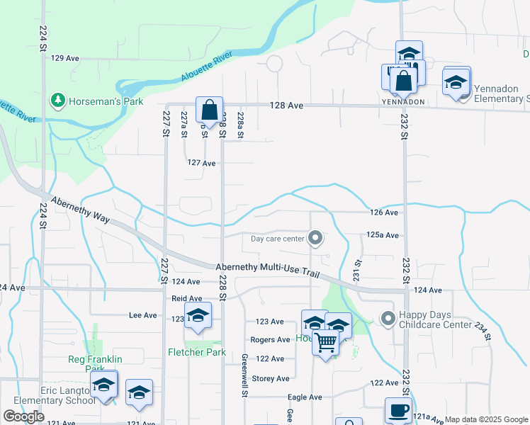 map of restaurants, bars, coffee shops, grocery stores, and more near 22900 126 Avenue in Maple Ridge