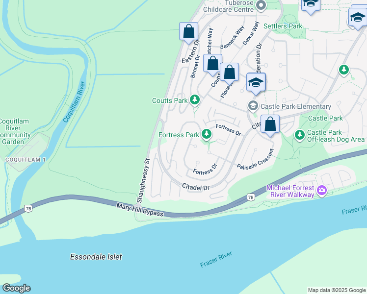 map of restaurants, bars, coffee shops, grocery stores, and more near 2643 Fortress Drive in Port Coquitlam
