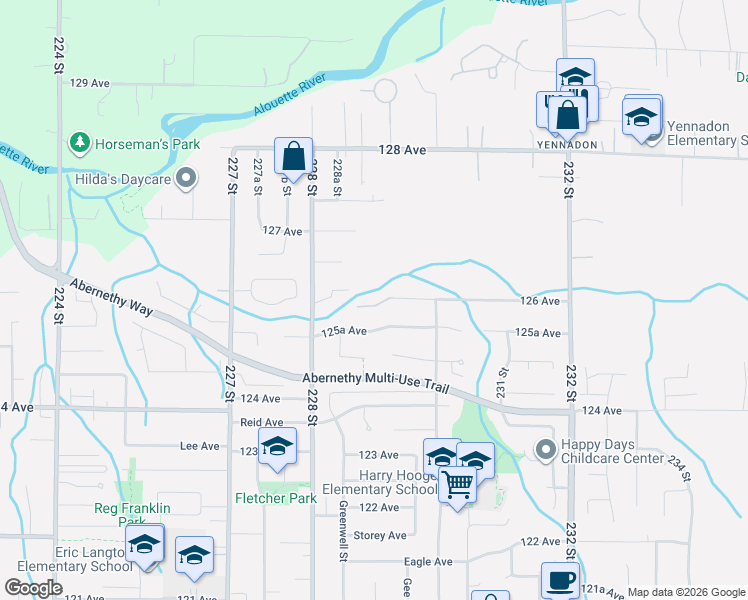 map of restaurants, bars, coffee shops, grocery stores, and more near 22900 126 Avenue in Maple Ridge
