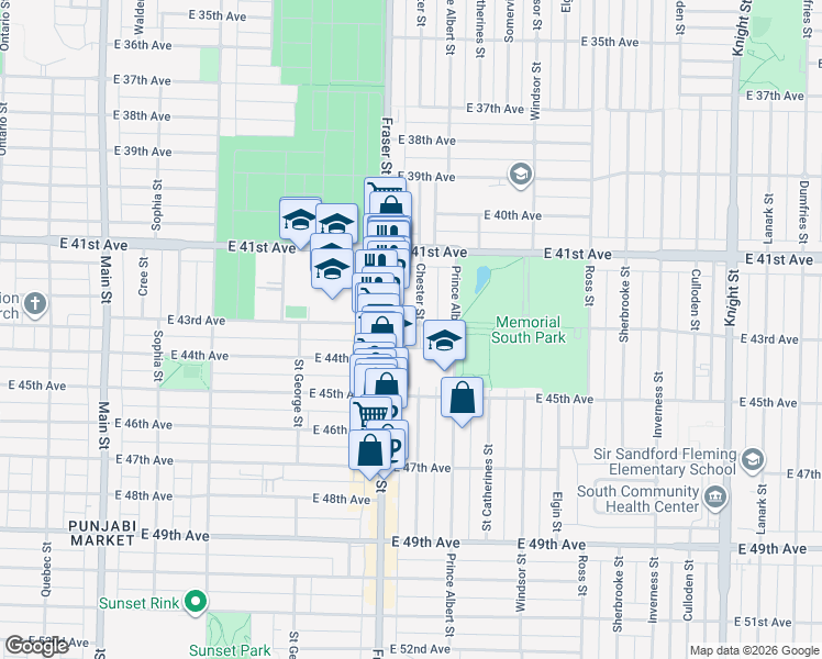 map of restaurants, bars, coffee shops, grocery stores, and more near 5915 Chester Street in Vancouver