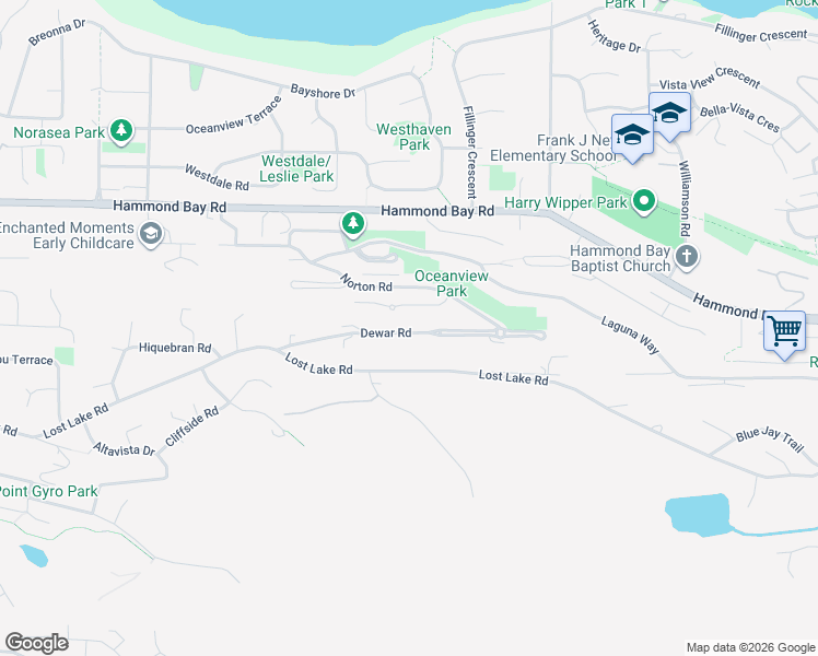 map of restaurants, bars, coffee shops, grocery stores, and more near 5302 Dewar Road in Nanaimo