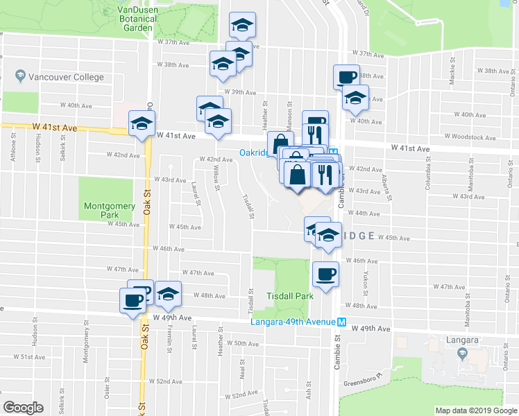 map of restaurants, bars, coffee shops, grocery stores, and more near in Vancouver