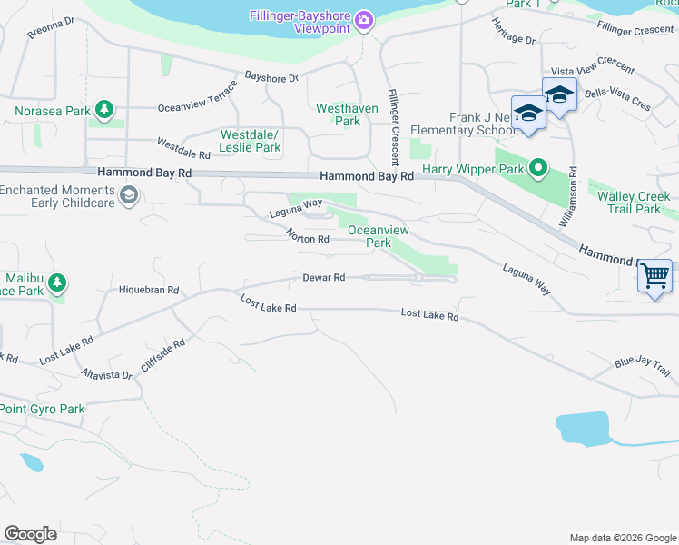map of restaurants, bars, coffee shops, grocery stores, and more near 5320 Dewar Road in Nanaimo