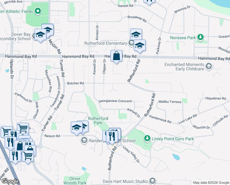 map of restaurants, bars, coffee shops, grocery stores, and more near 5931 Butcher Road in Nanaimo
