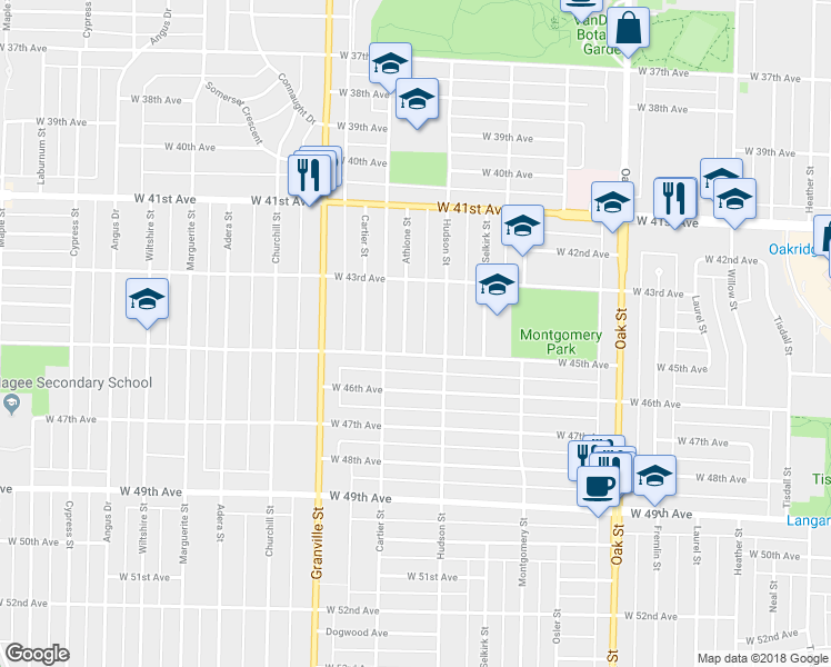 map of restaurants, bars, coffee shops, grocery stores, and more near 6050 Athlone Street in Vancouver
