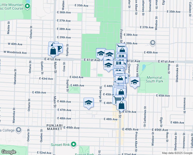 map of restaurants, bars, coffee shops, grocery stores, and more near 1664 Saint George Street in Vancouver