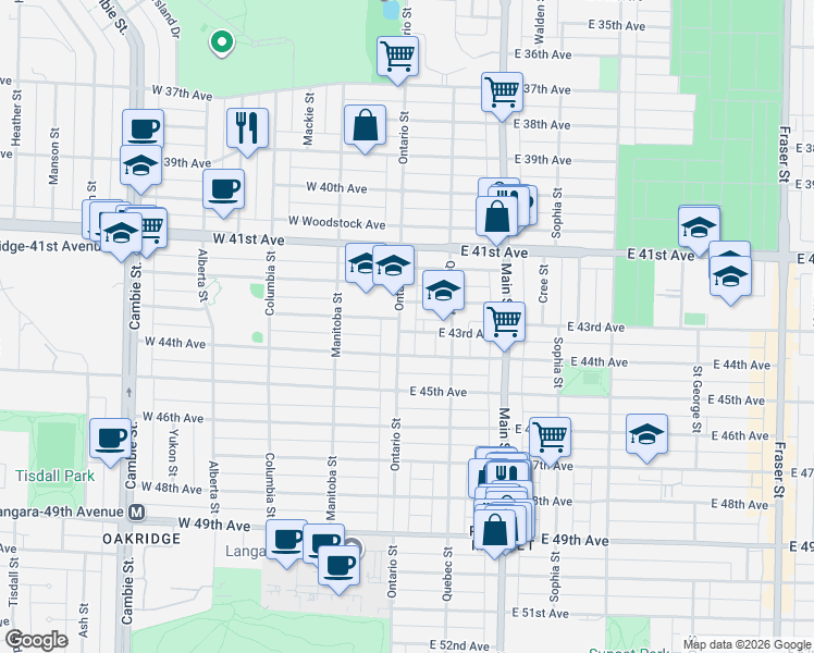 map of restaurants, bars, coffee shops, grocery stores, and more near in Vancouver