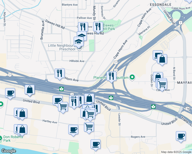 map of restaurants, bars, coffee shops, grocery stores, and more near 83 Warrick Street in Coquitlam