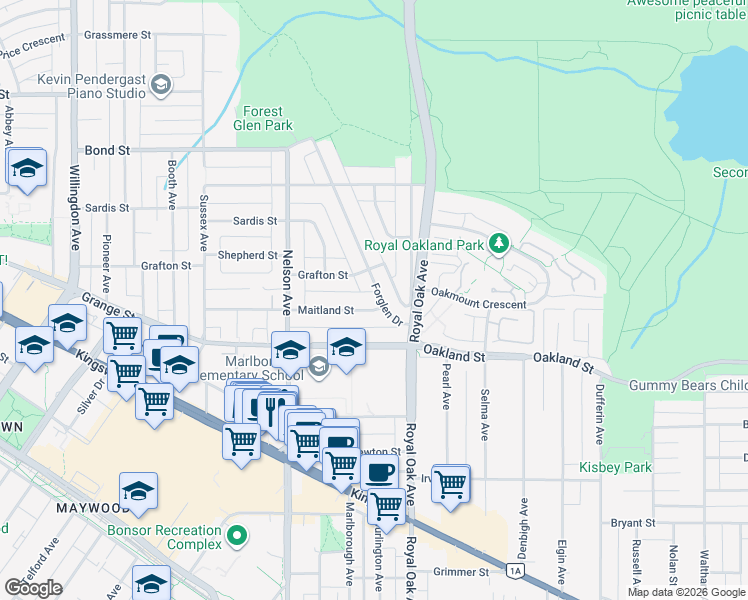 map of restaurants, bars, coffee shops, grocery stores, and more near 5097 Maitland Street in Burnaby