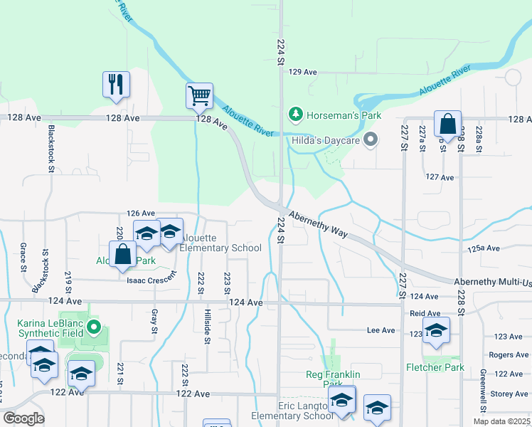 map of restaurants, bars, coffee shops, grocery stores, and more near 12605 224 Street in Maple Ridge