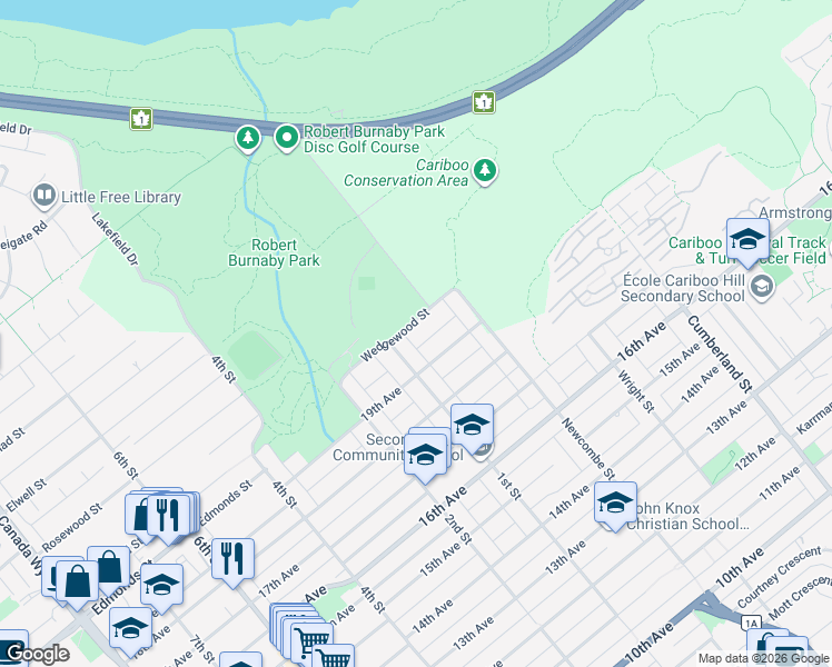 map of restaurants, bars, coffee shops, grocery stores, and more near 8228 Wedgewood Street in Burnaby