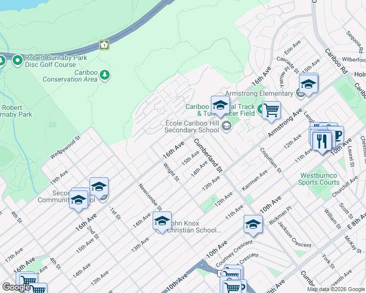 map of restaurants, bars, coffee shops, grocery stores, and more near 8464 16th Avenue in Burnaby