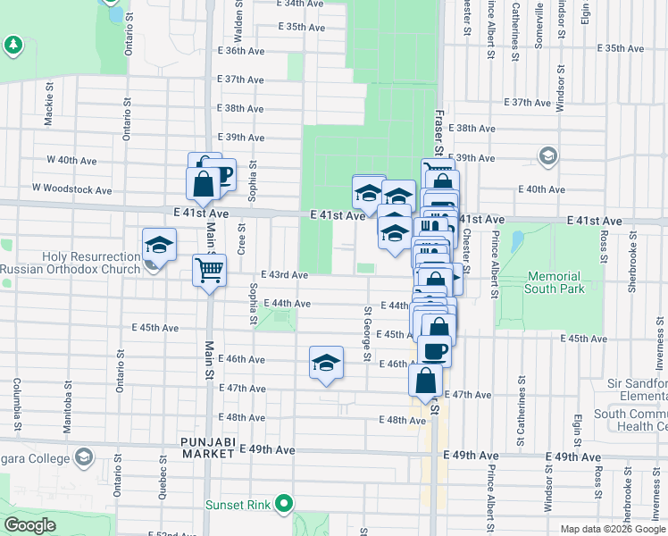 map of restaurants, bars, coffee shops, grocery stores, and more near in Vancouver